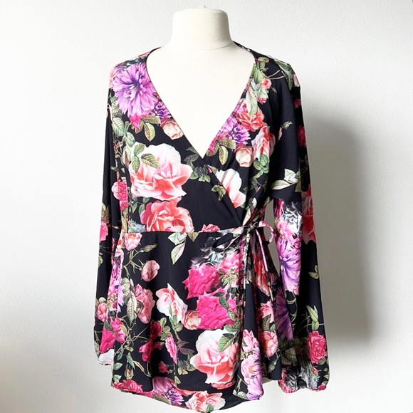 City Chic Floral Wrap Blouse - Picture 3 of 13